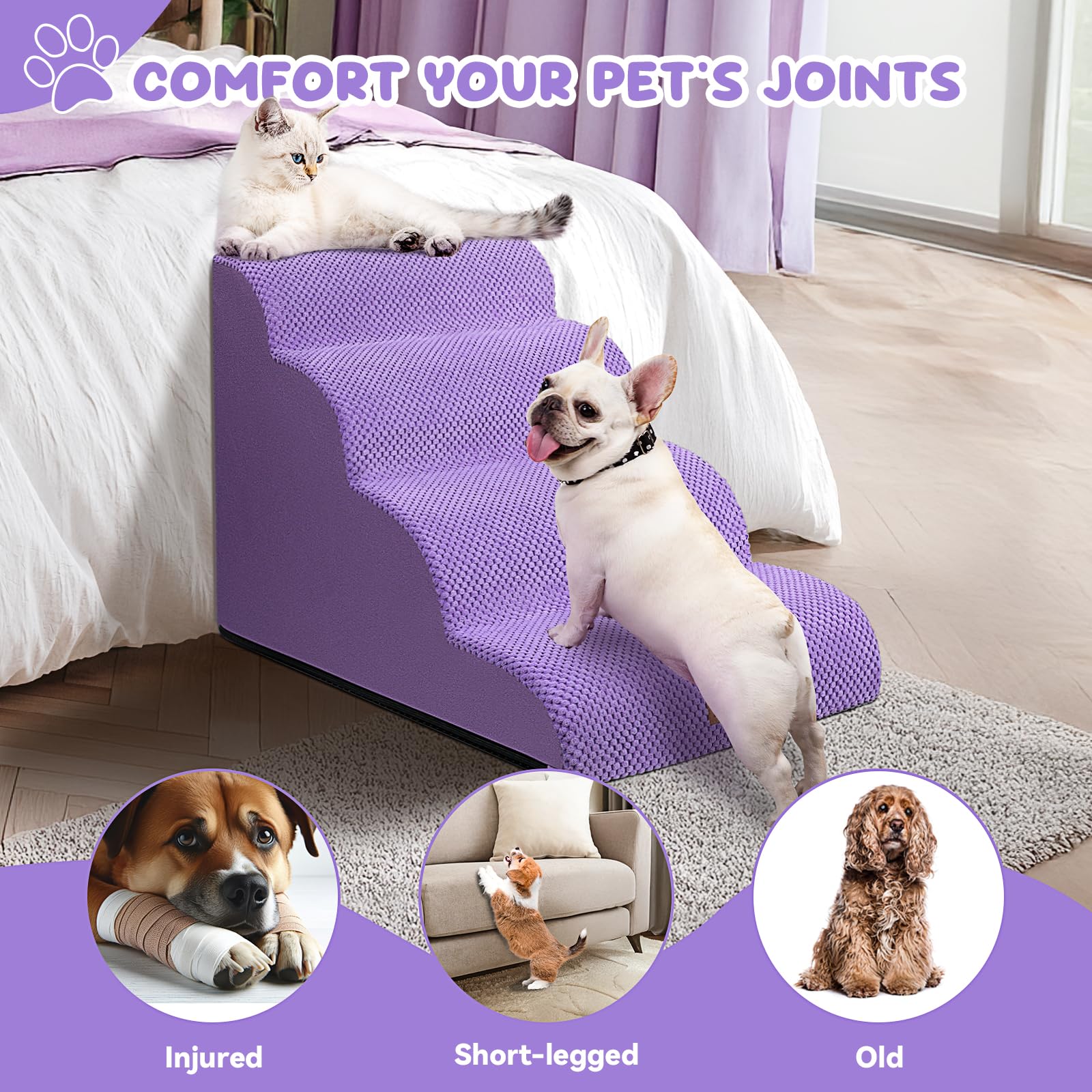 Zerbuger rampa para perros de cuatro pasos, ideal para camas altas y ventanas