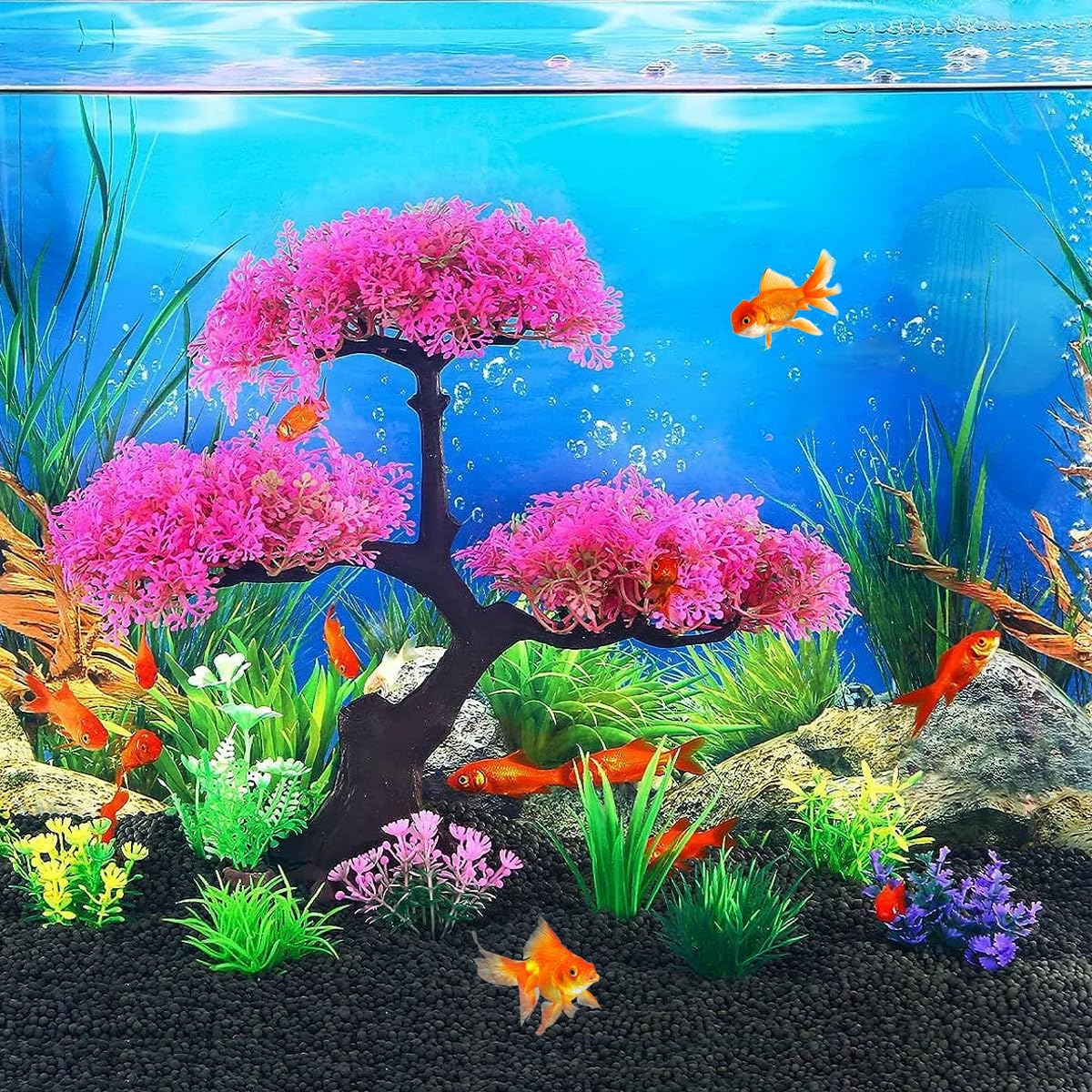 Zeromall planta artificial compacta para acuario, diseño estable y limpio.