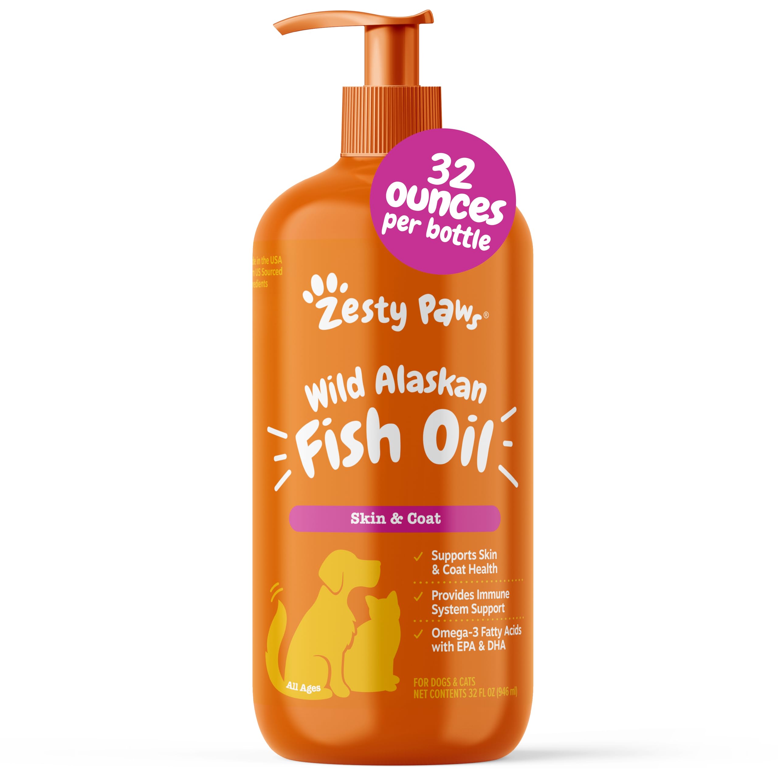 Zesty Paws aceite de pescado de Alaska en botella para piel y pelaje saludables