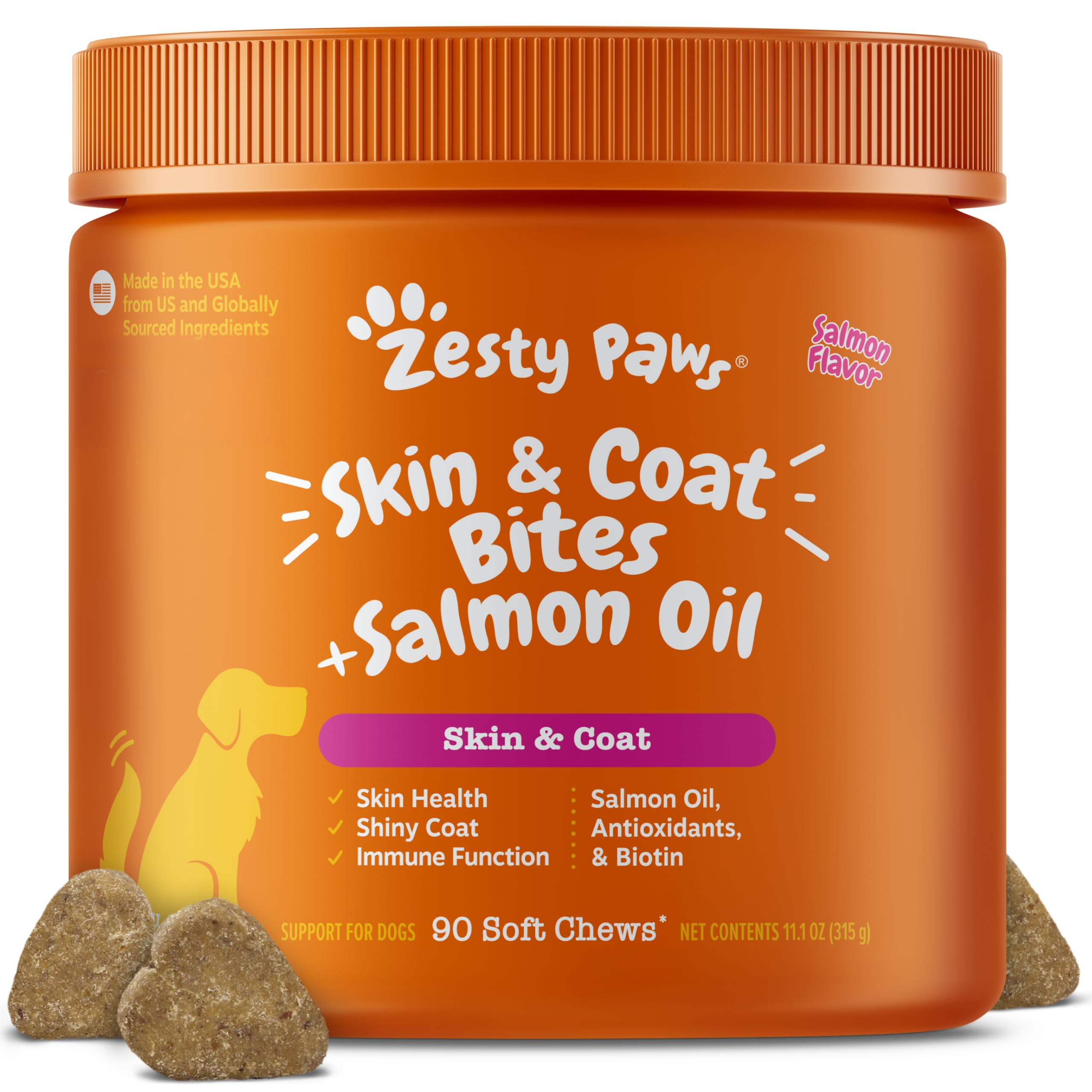 Zesty Paws aceite de salmón en botella, goteo suave para apoyar la humedad de la piel.