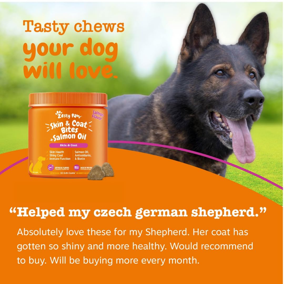 Zesty Paws Aceite de salmón para perros, dosis diaria recomendada en etiqueta