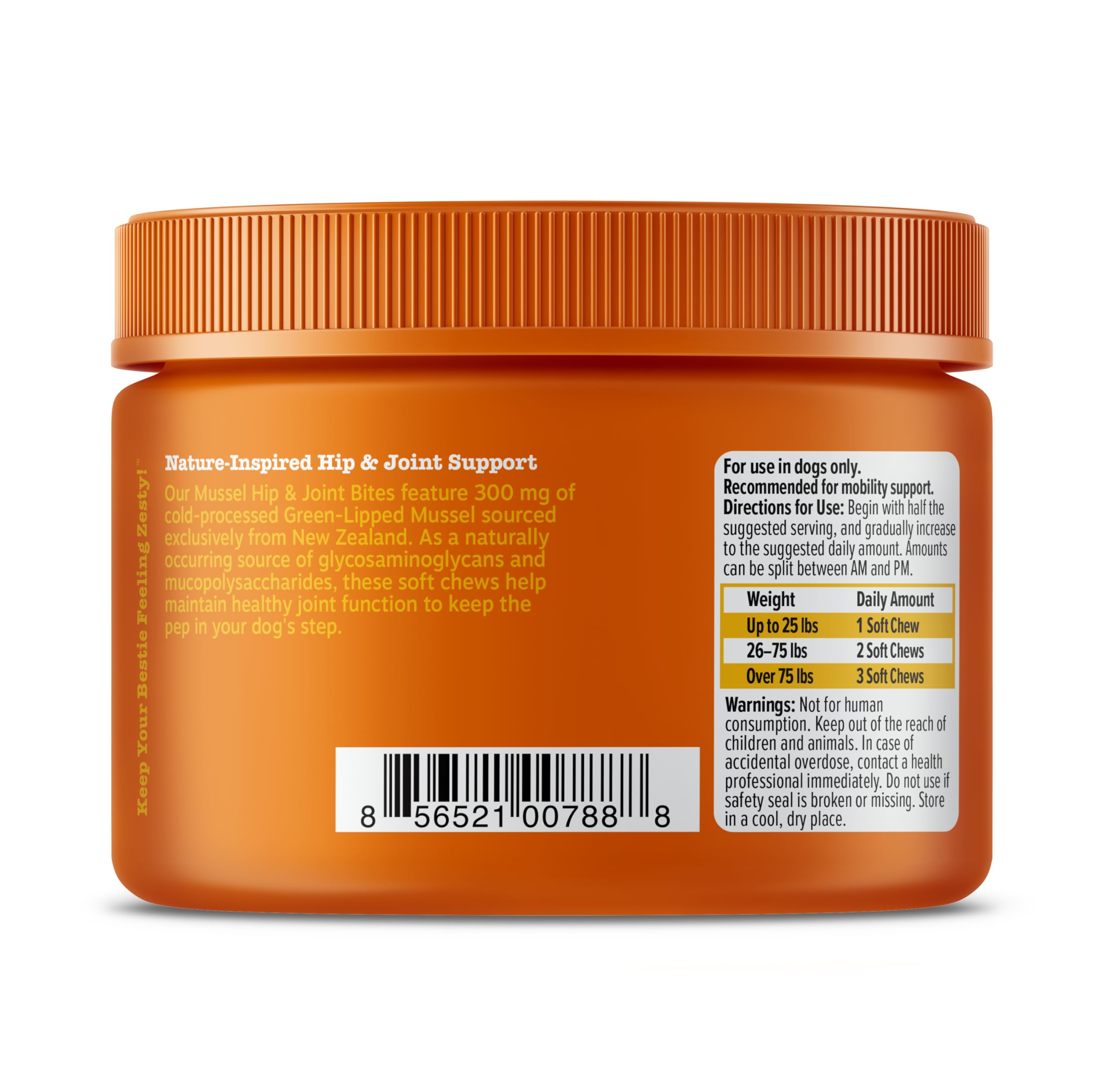 Zesty Paws Mussel Mobility Bites envase de 90 piezas.