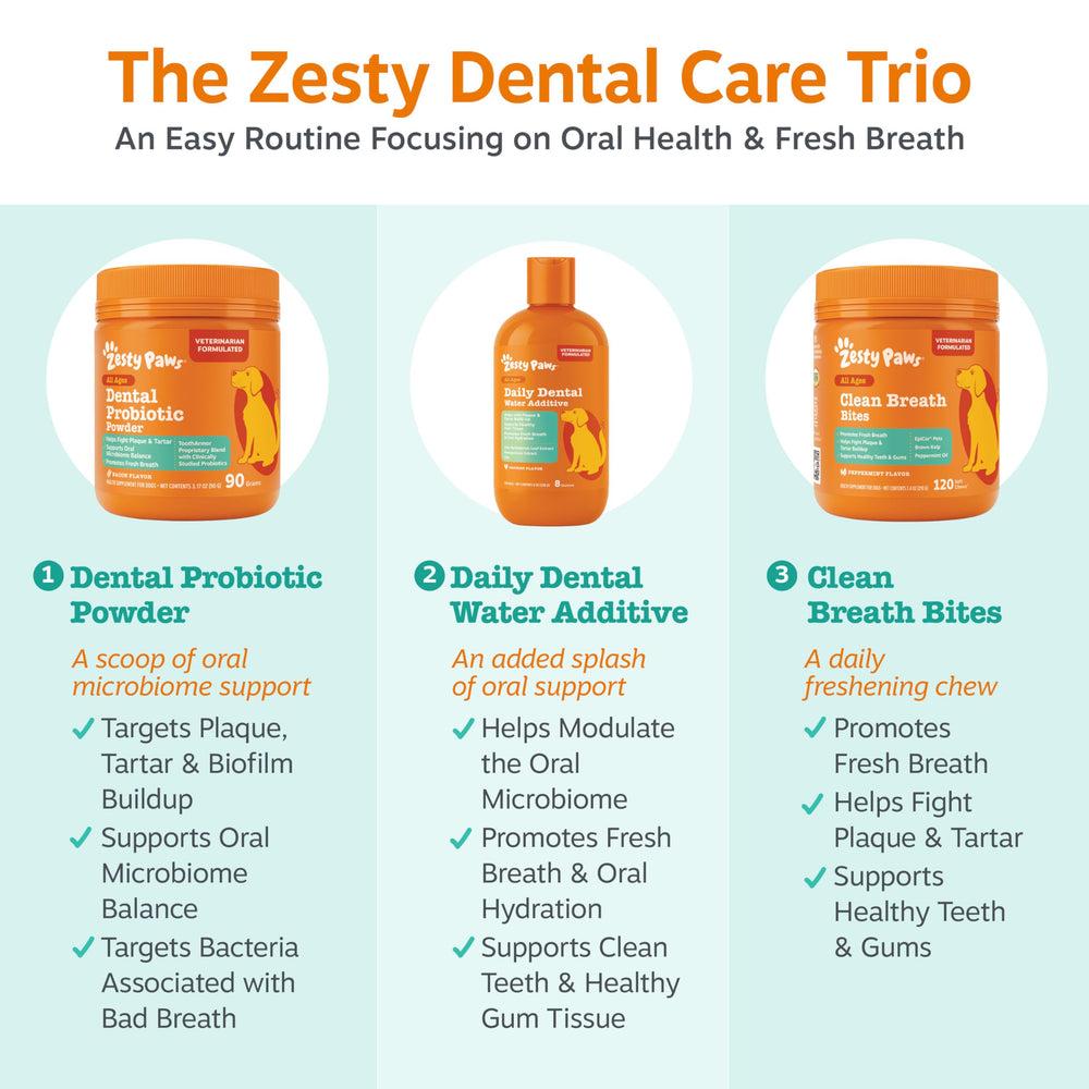 Zesty Paws Clean Breath apto para todos los tamaños de perros