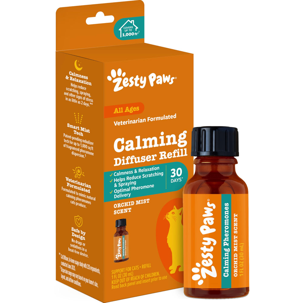Difusor calma-gato de Zesty Paws en acción para tranquilizar al felino