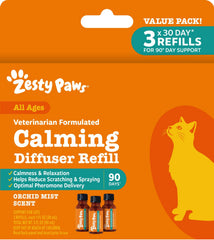 Difusor Zesty Paws calmante para gatos, vista frontal, ambiente más tranquilo.