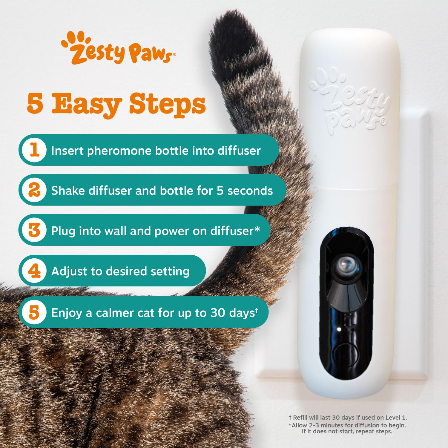Difusor Zesty Paws con aroma Orchid Mist para calma del hogar.