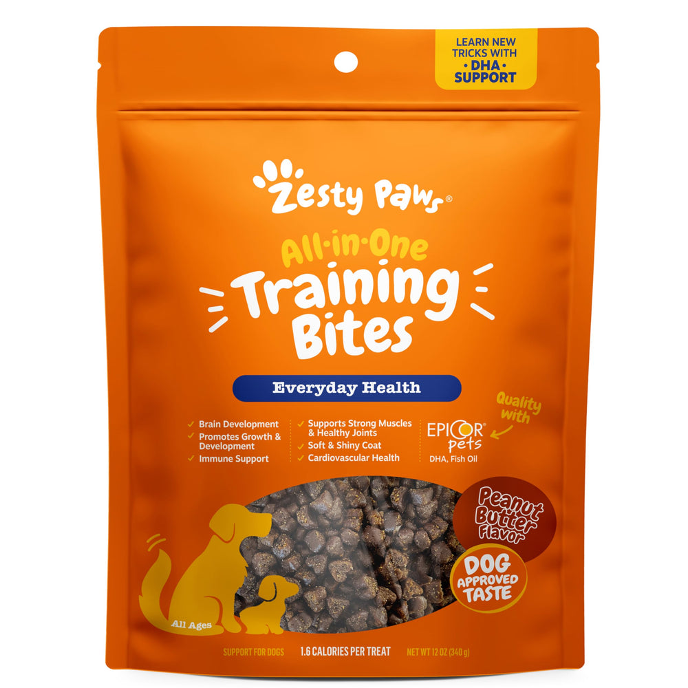 Friandises d'entraînement Zesty Paws dans l'emballage, récompense pratique pour l'entraînement.