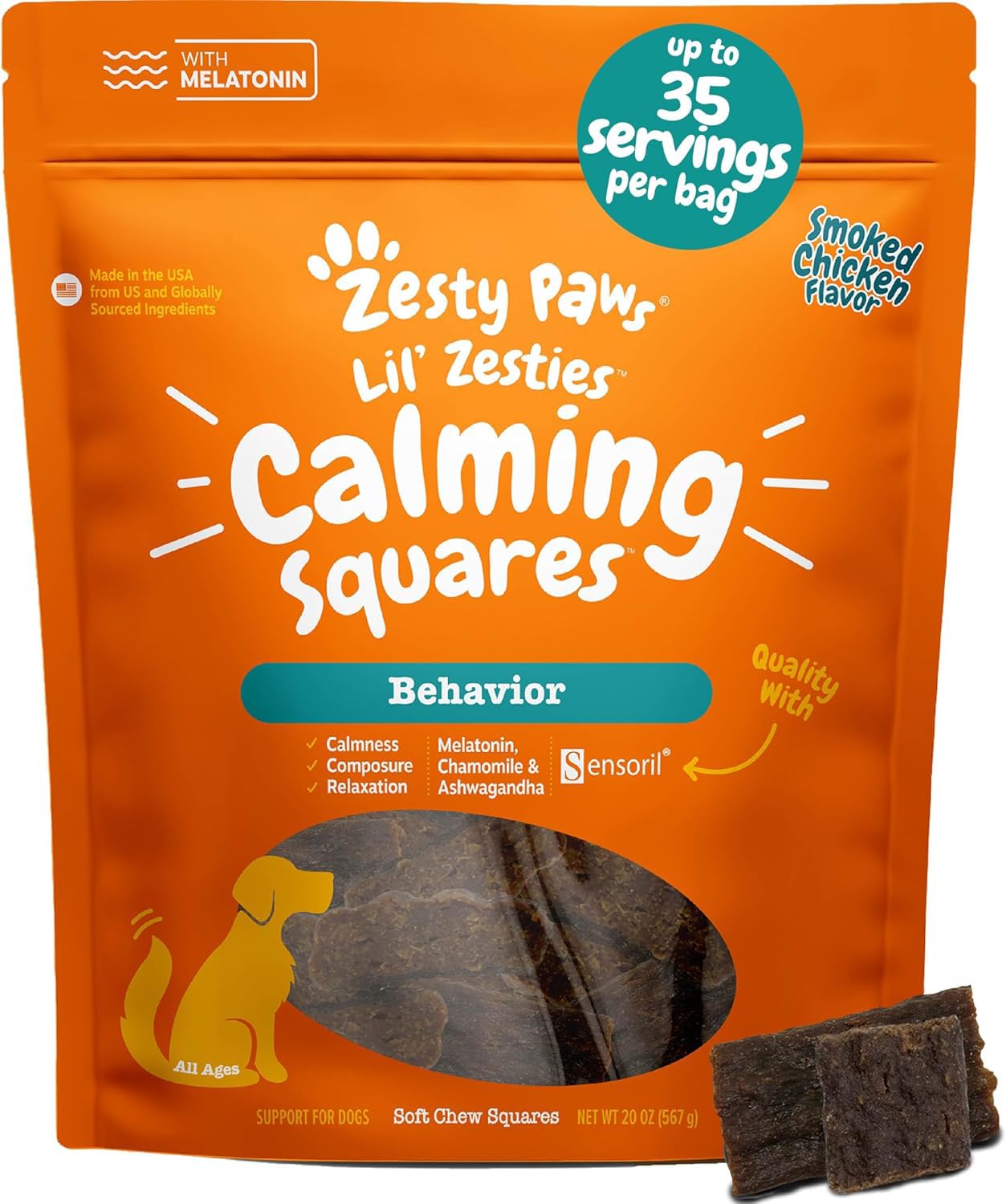 Gominolas calmantes Zesty Paws en empaque para perros ansiosos y nerviosos