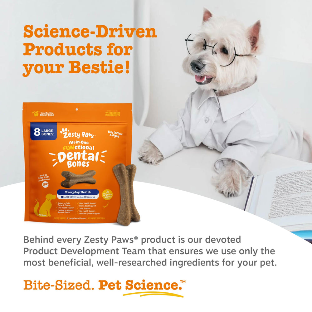 Huesos dentales Zesty Paws, EPA y DHA para articulaciones.