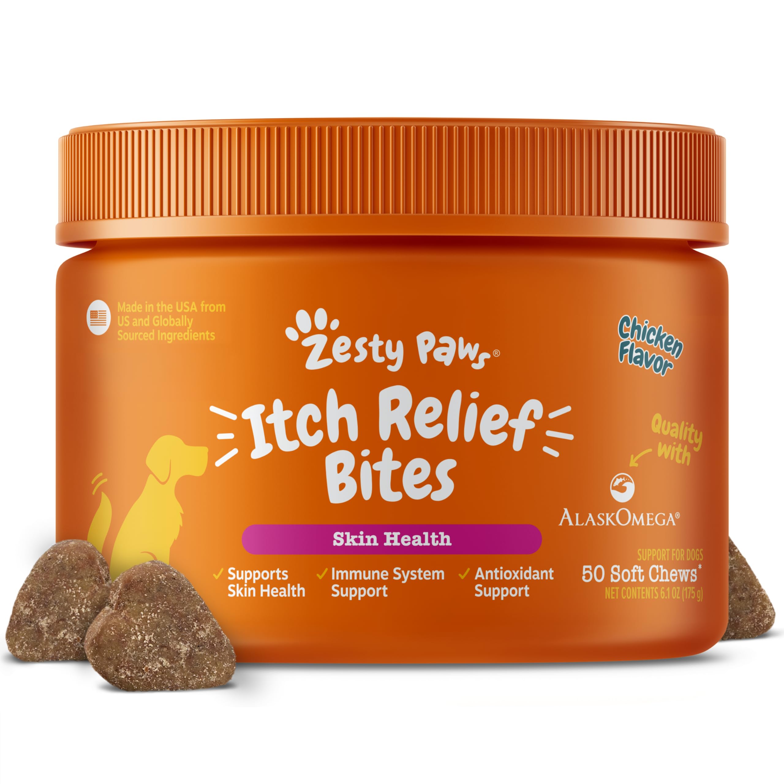Zesty Paws Itch Relief para perros: bocaditos sabor pollo para apoyar piel y pelaje