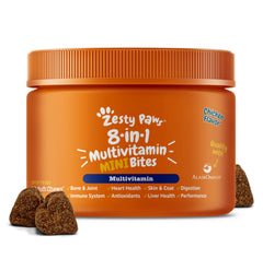 Zesty Paws multivitamínico para perros, botella de gominolas para vitalidad diaria.