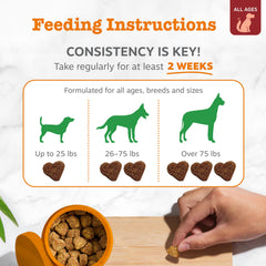 Zesty Paws No Poo Bites contiene DE111 para equilibrio intestinal.