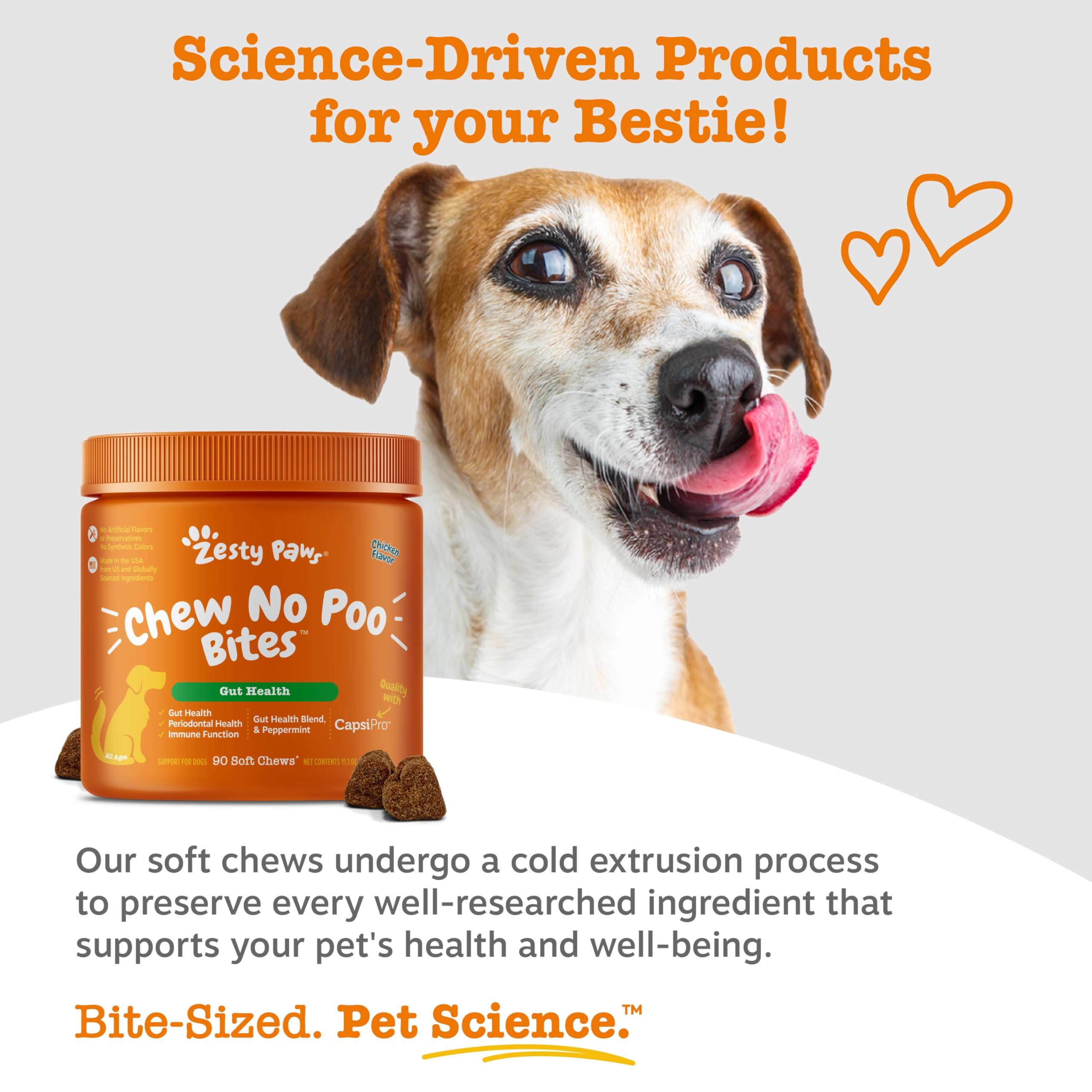 Zesty Paws No Poo Bites favorece la salud bucal con perejil y canela.