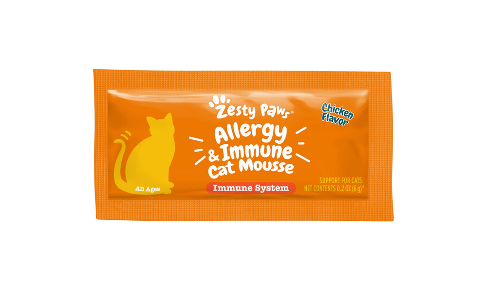 Zesty Paws Mousse con Omega-3 y Bromelina para piel y bienestar.
