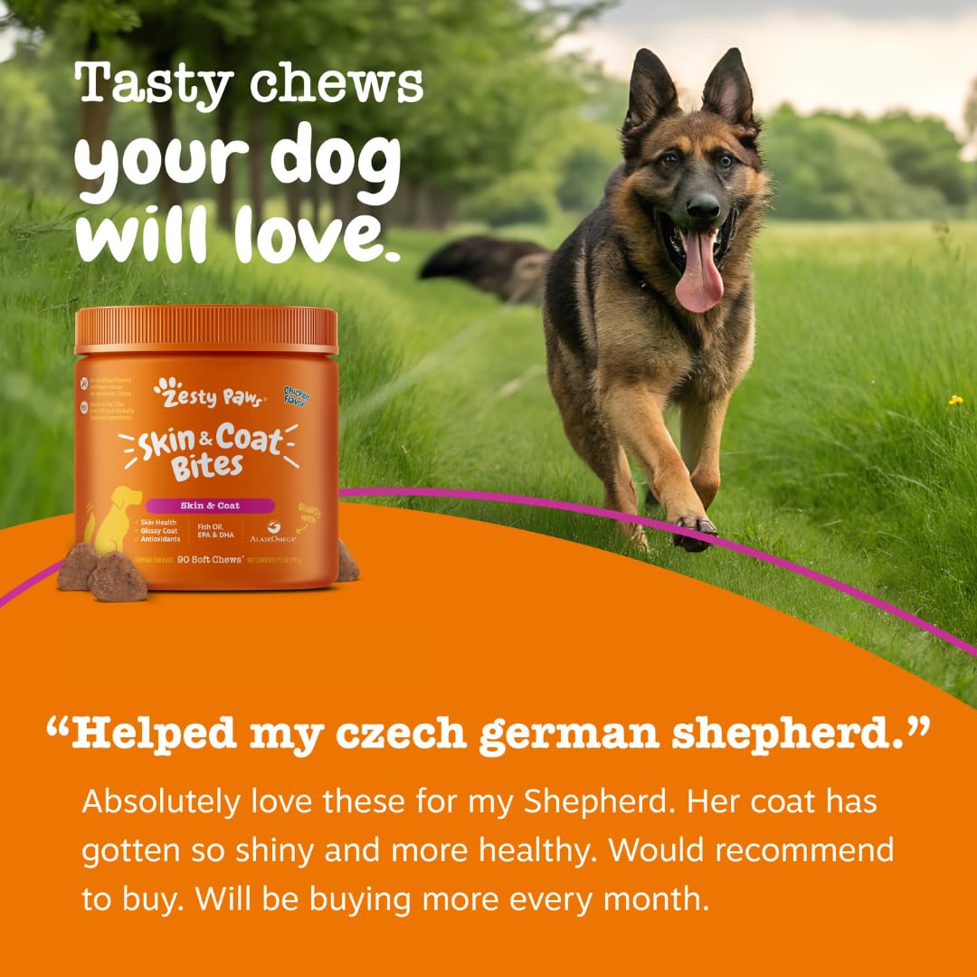 Zesty Paws Omega-3 para perros, uso diario para bienestar continuo