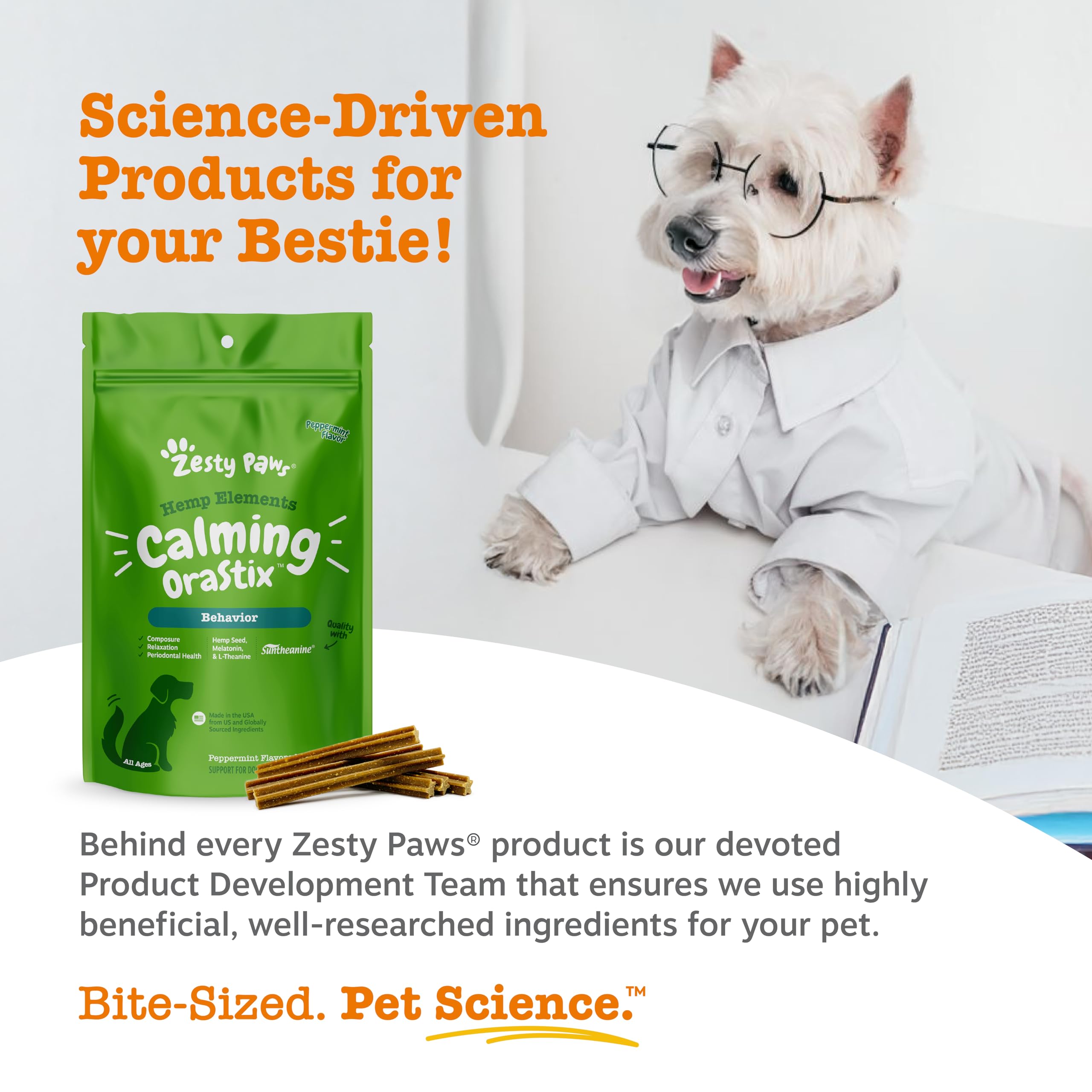 Zesty Paws OraStix after-stress chew aids calm behavior