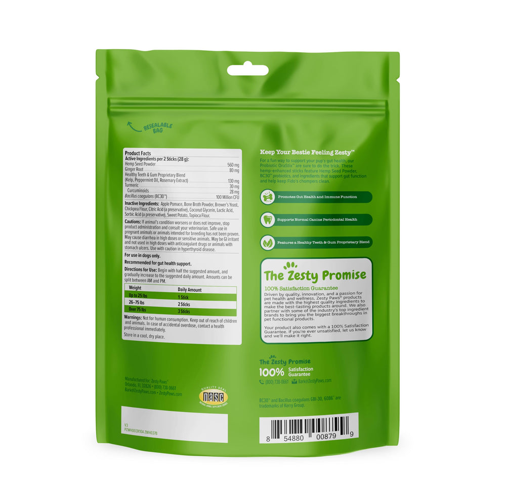 OraStix de Zesty Paws con sabor a menta, aroma agradable para el uso diario.
