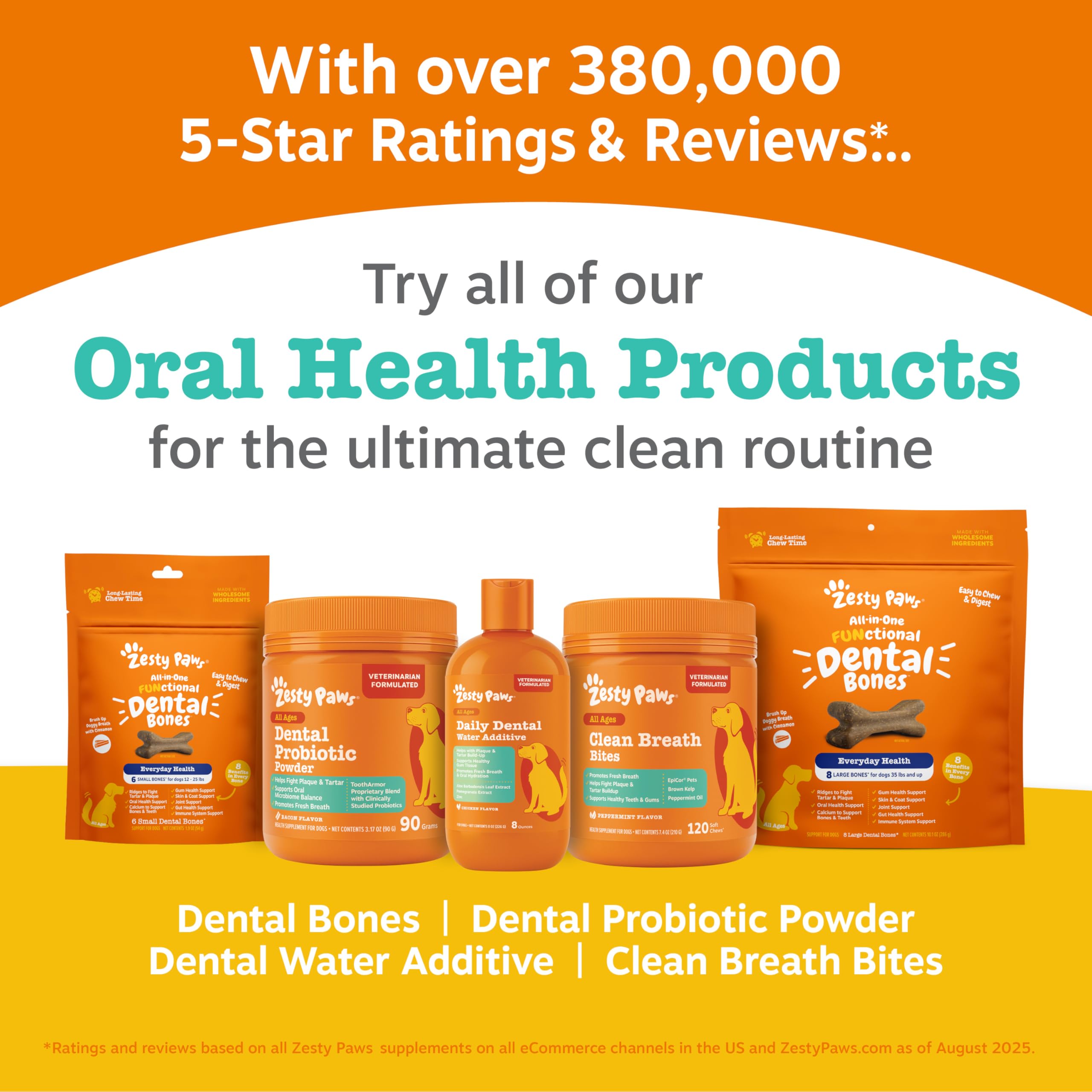 Zesty Paws Polvo Probiotico Dental para Perros uso diario sencillo.