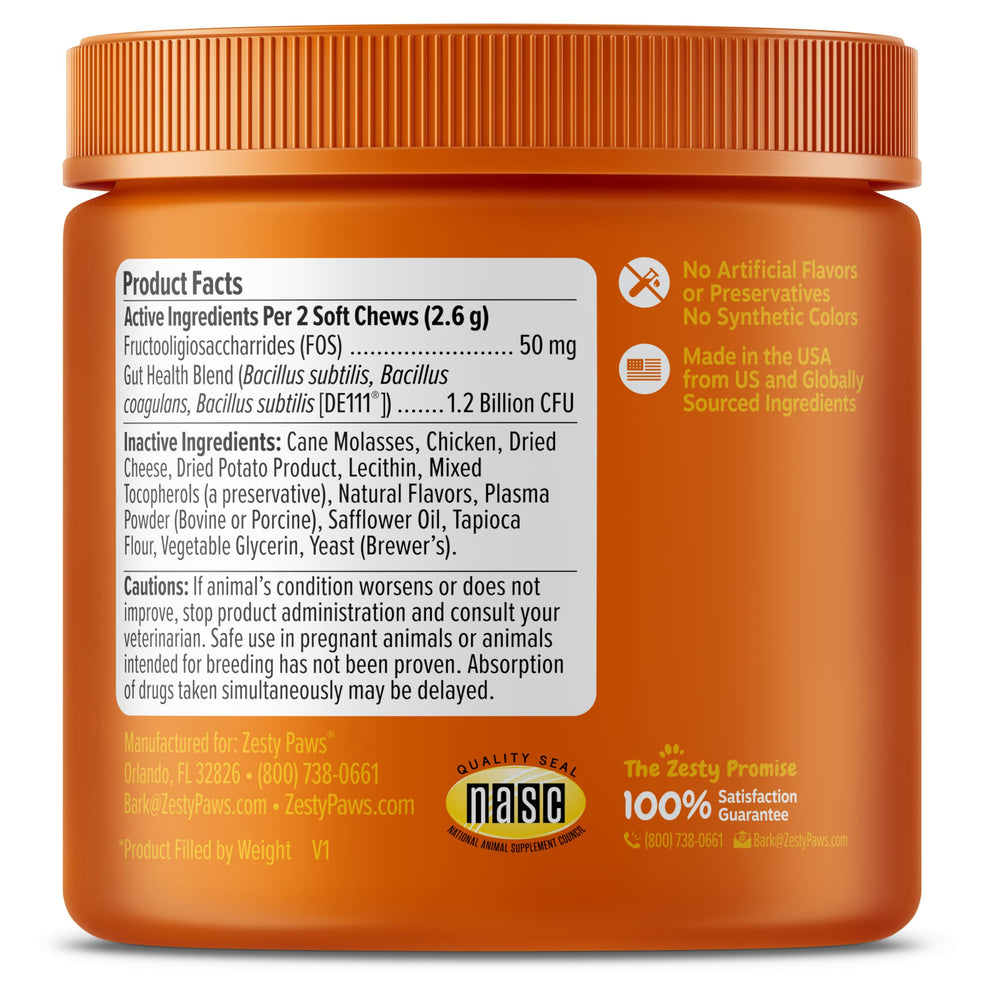 Zesty Paws Probiotic Bites con DE111, probiótico que apoya la flora intestinal