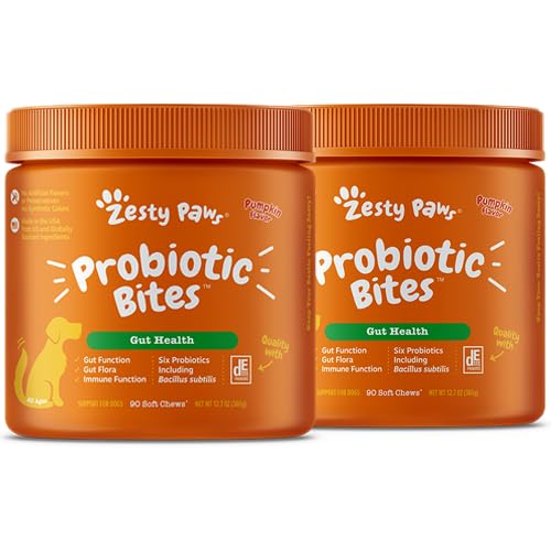 Zesty Paws Probióticos para perros: bocado sabroso que apoya la digestión.