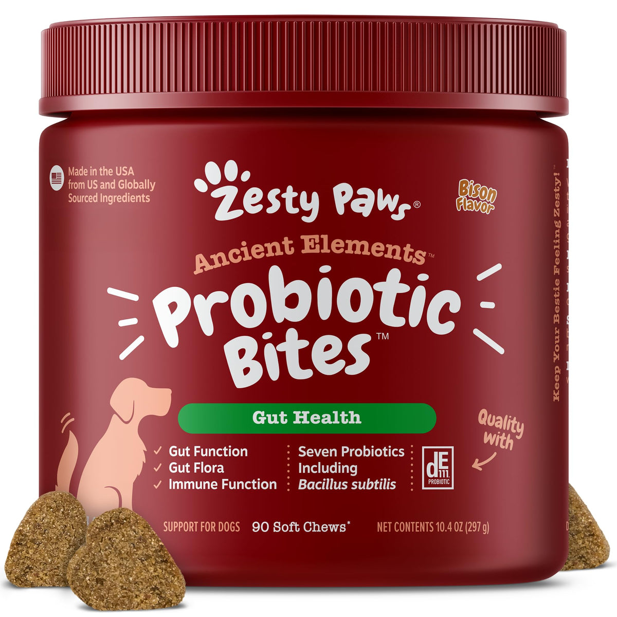 Zesty Paws Probiotics para perros: empaque frontal para uso diario