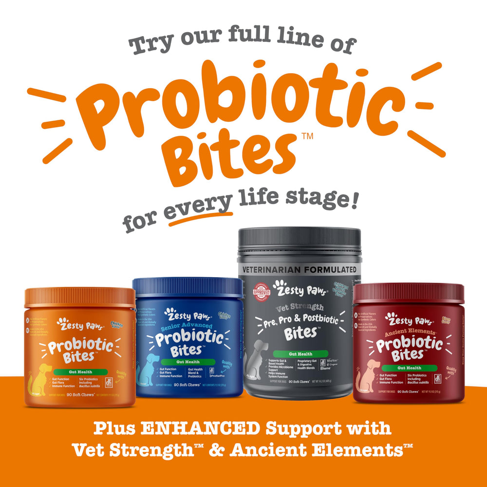 Zesty Paws Probióticos: mejora la salud de la flora intestinal de tu perro.