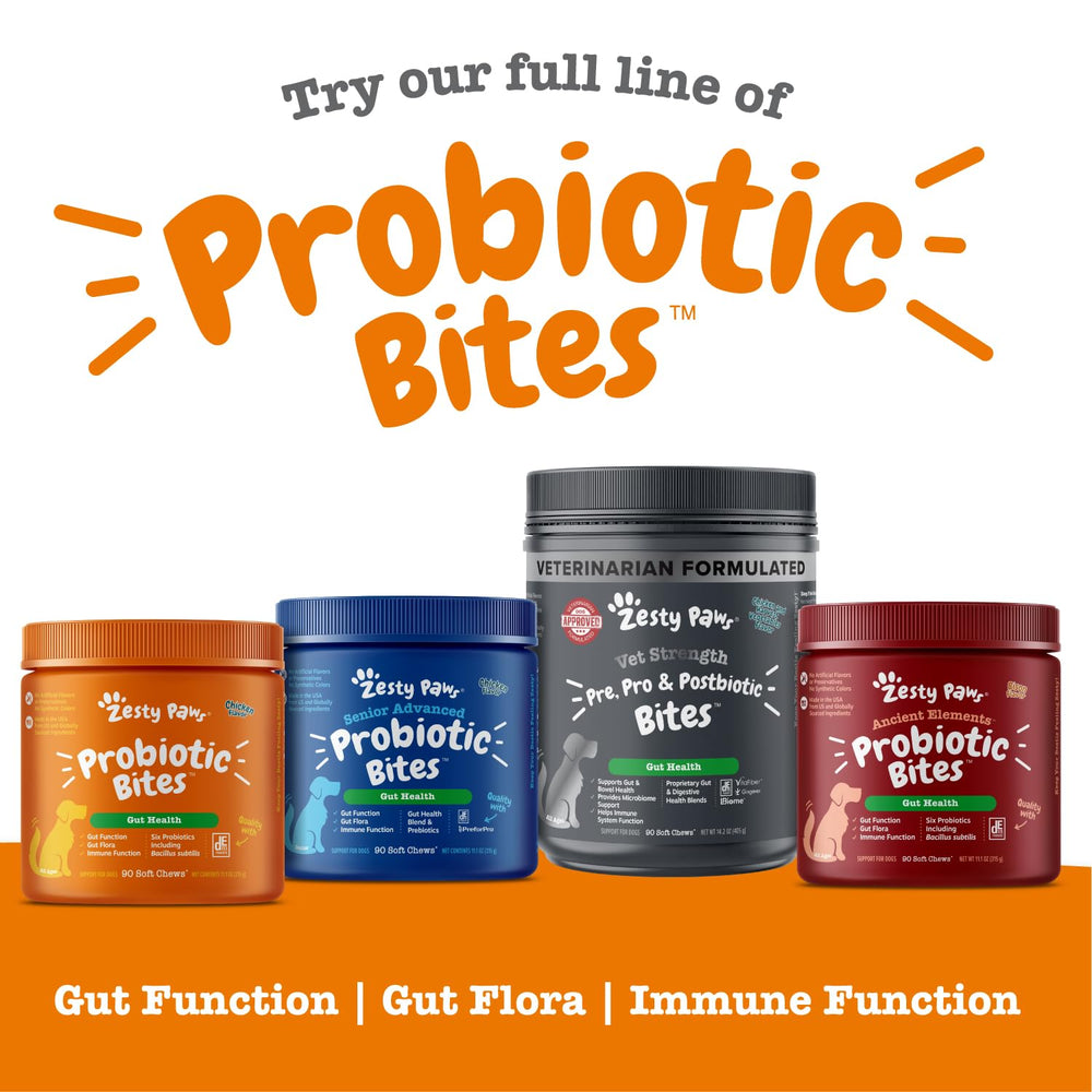Zesty Paws Probiotics para perros: presentación de 90 dosis para cuidado continuo
