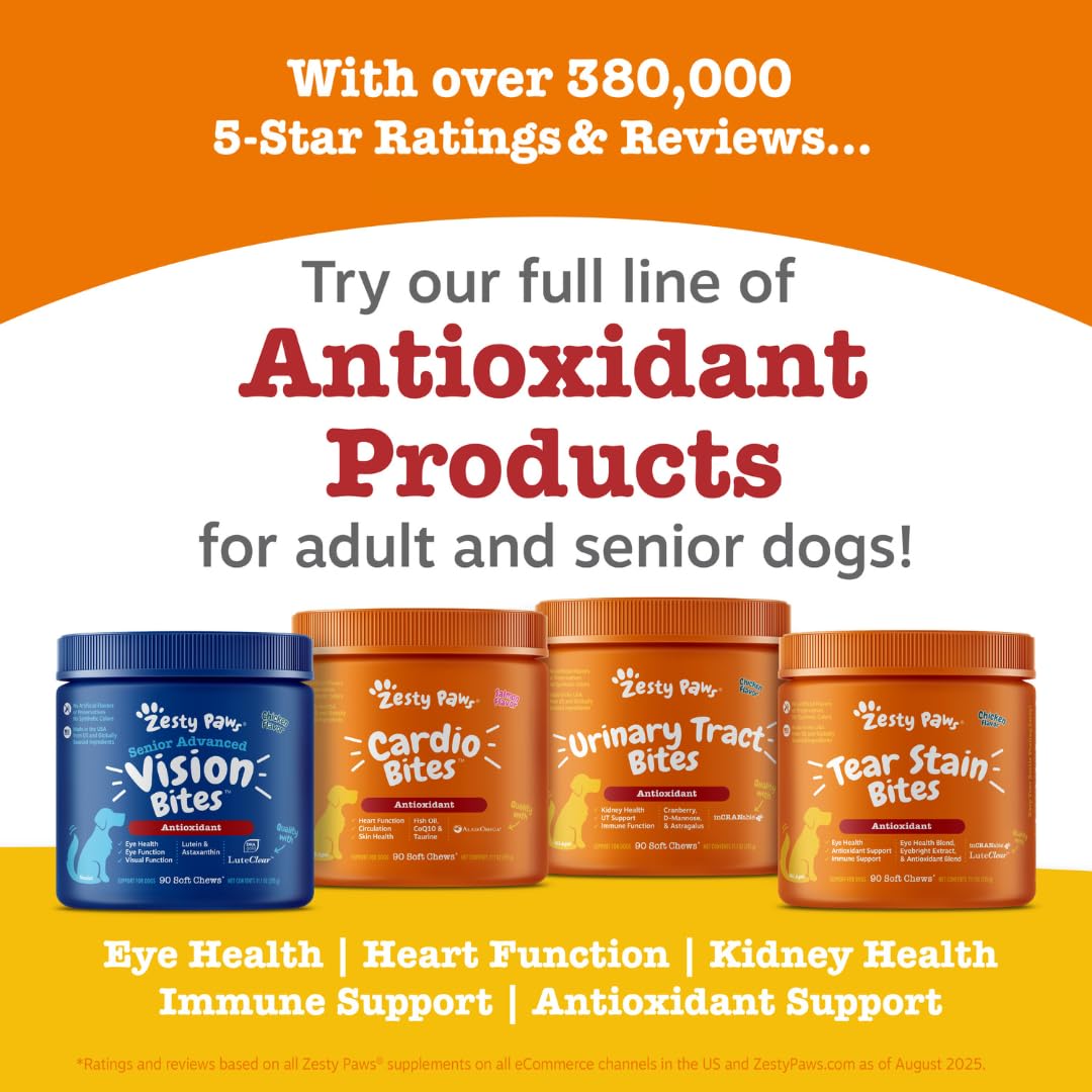 Zesty Paws Cardiovascular Senior, aceite de pescado AlaskOmega para Omega 3 beneficiosos.