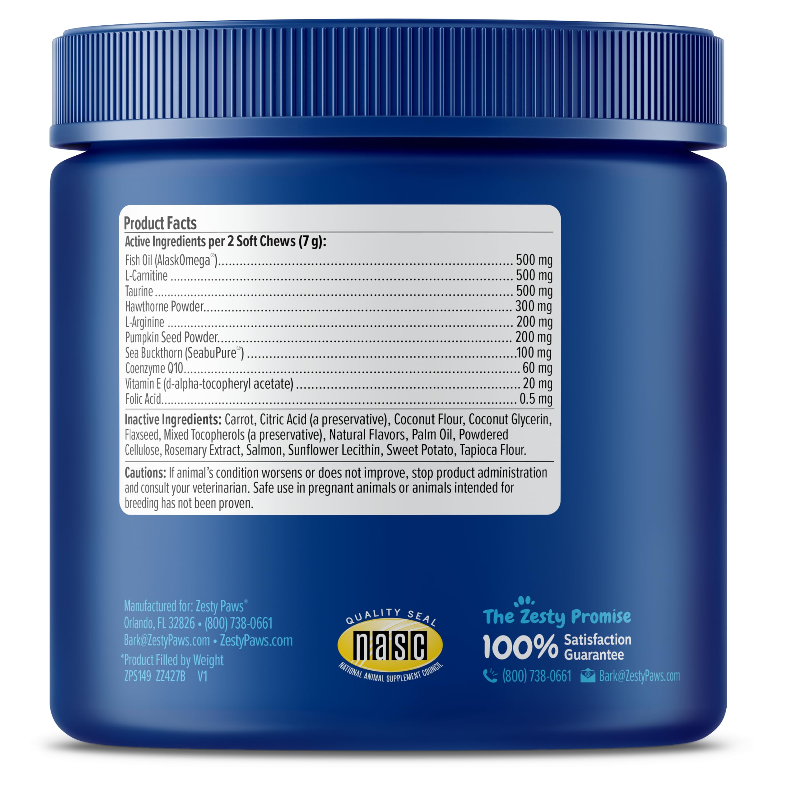 Zesty Paws Cardiovascular Senior, Taurina y L-Carnitina para latido y músculo cardíaco.