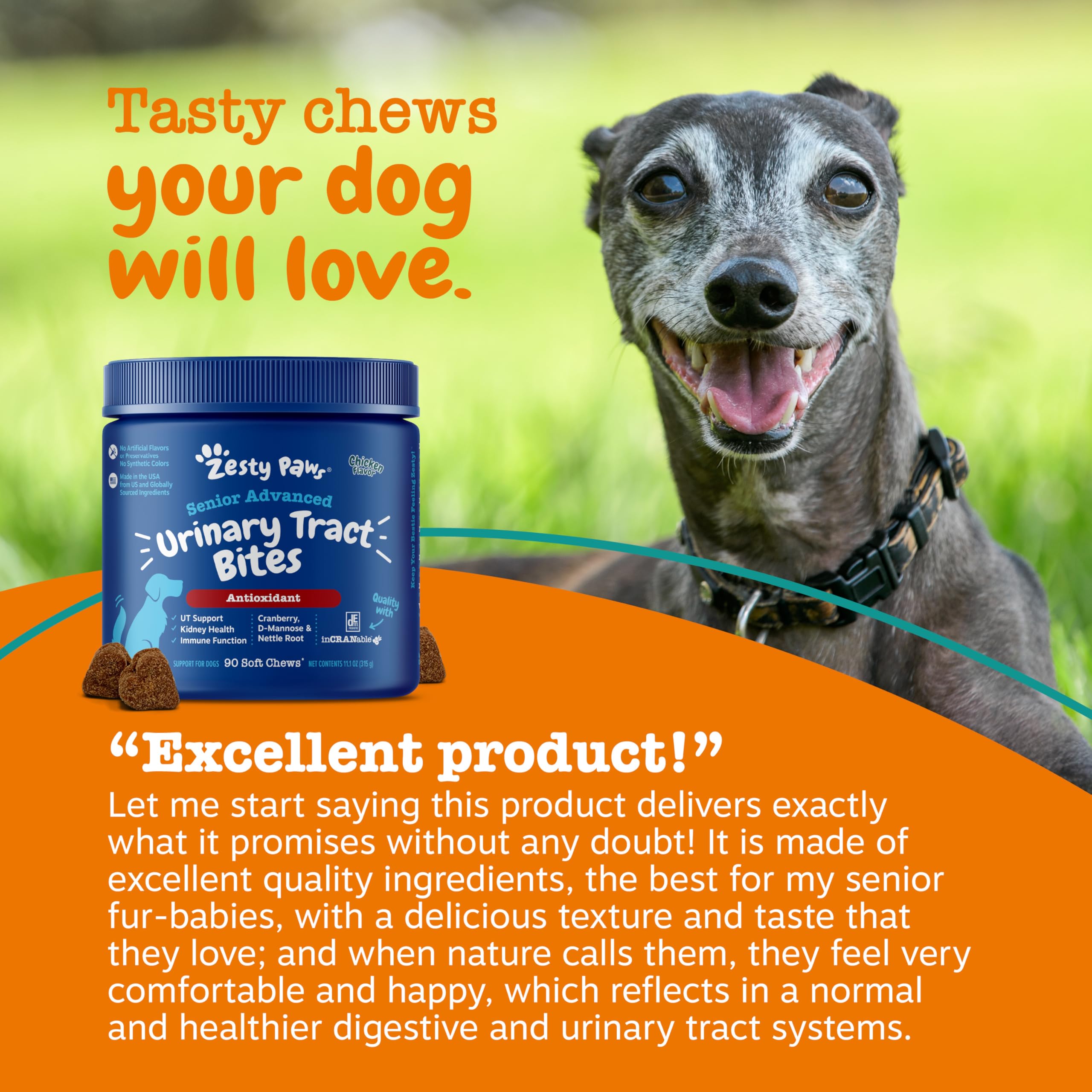 Zesty Paws Senior Cranberry, pastillas masticables; fácil de masticar para perros.