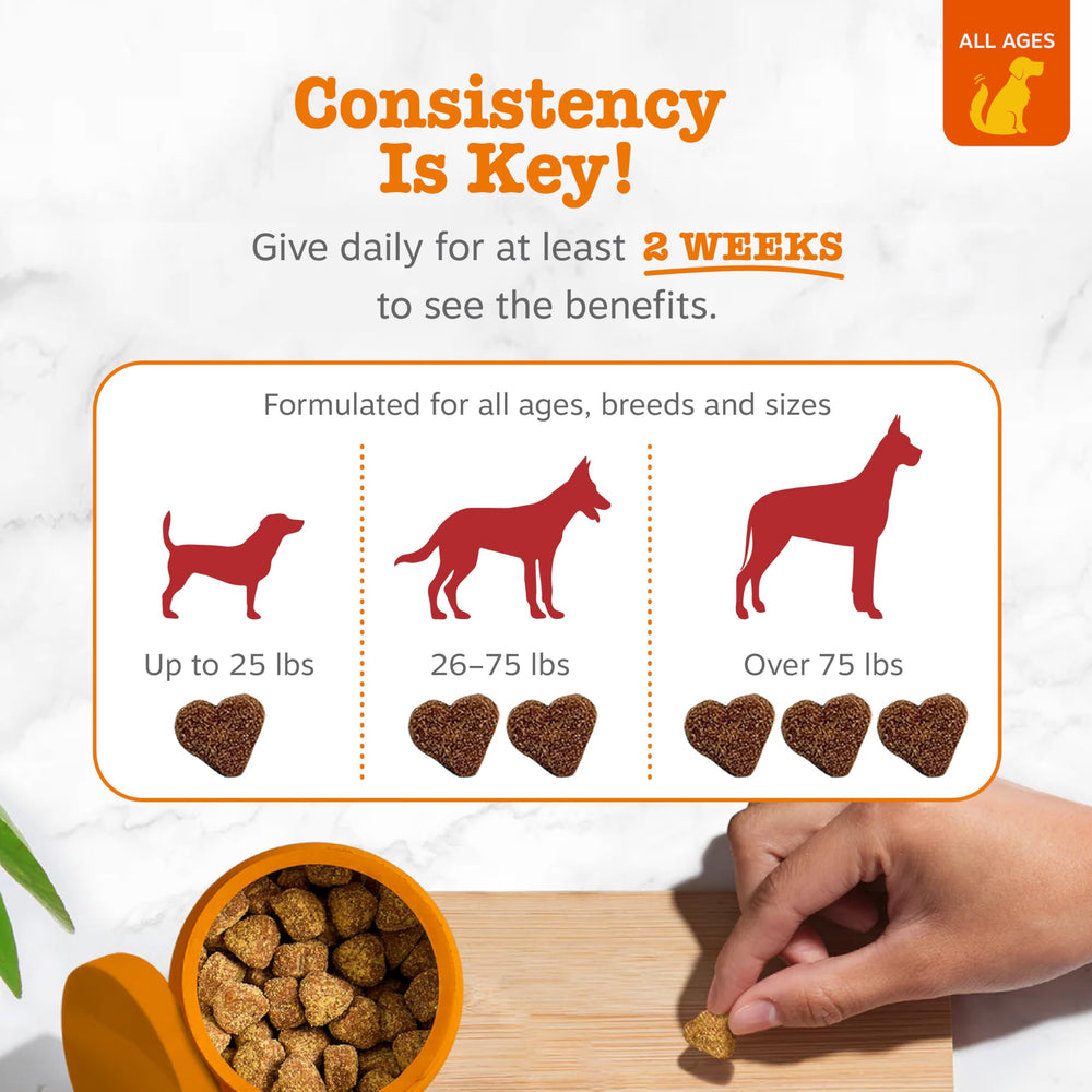 Zesty Paws Senior Cranberry, etiqueta clara; identificación rápida de la dosis.