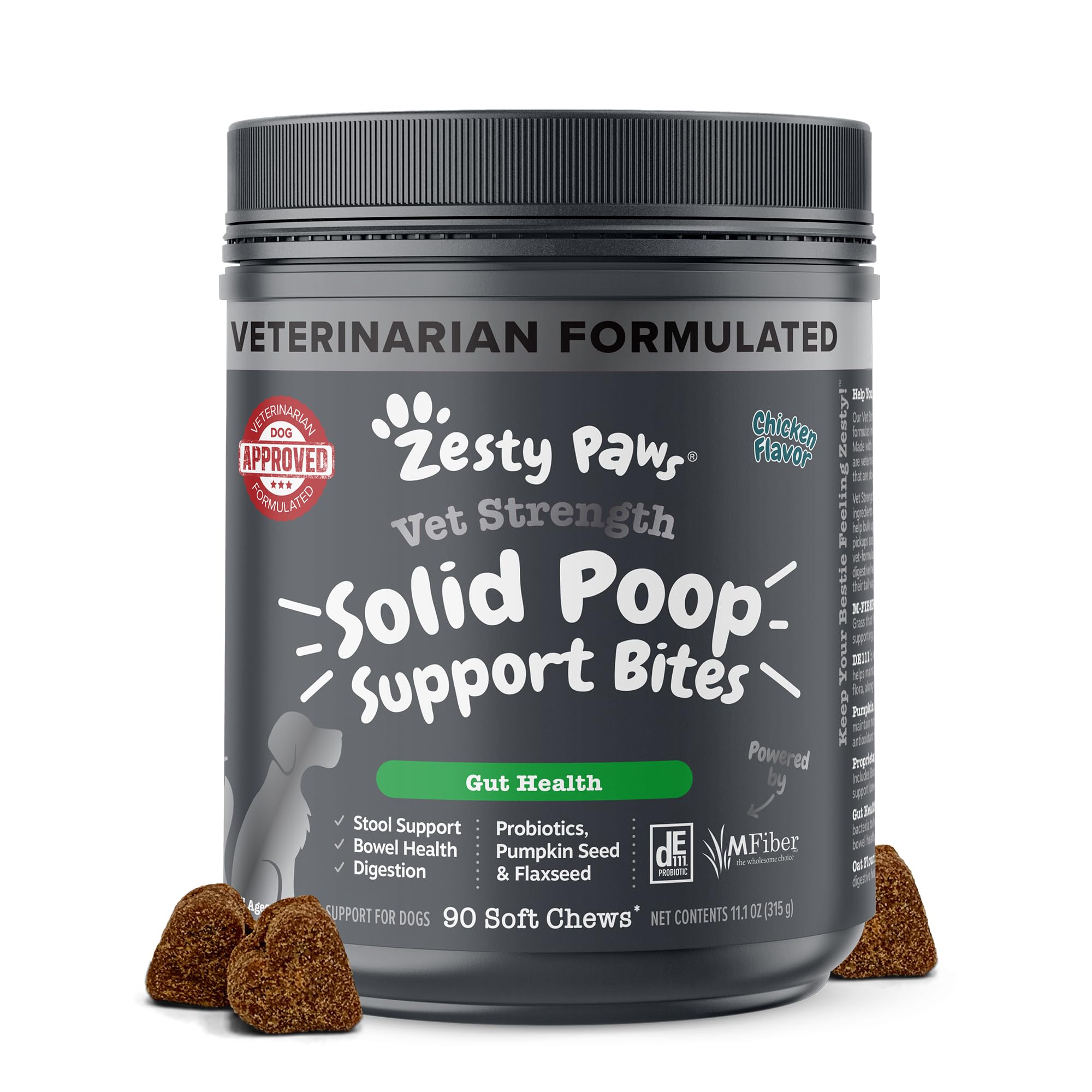 Zesty Paws Solid Poop Support Bites con semilla de calabaza para apoyo digestivo.