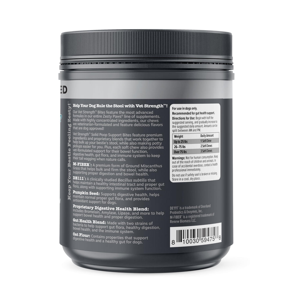 Zesty Paws Solid Poop Support Bites uso diario en la rutina canina.