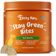 Zesty Paws Stay Green Bites: bolsa de 90 unidades para perros en casa.