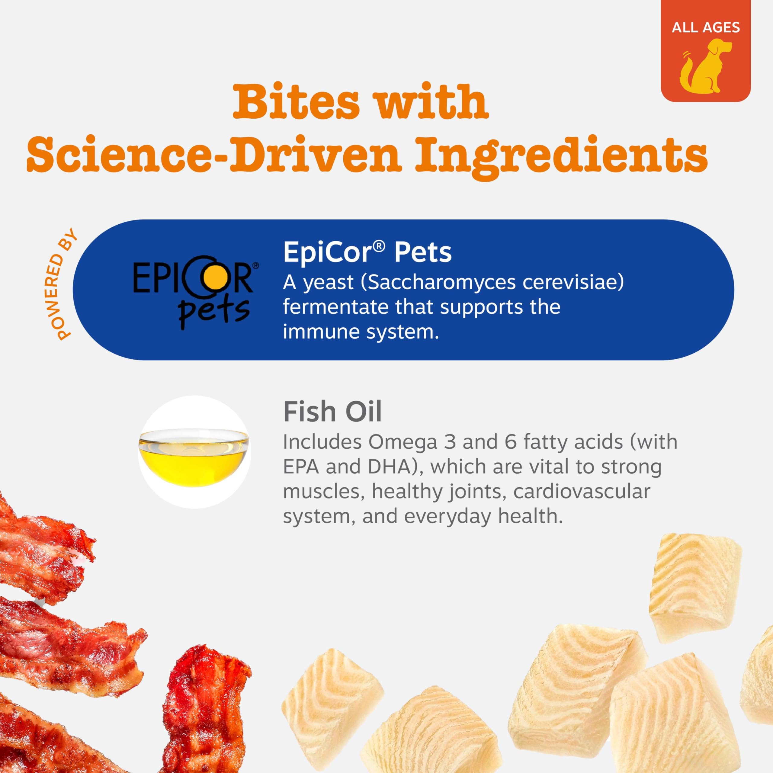 Envase de 8oz de Zesty Paws Training Treats, listo para usar.