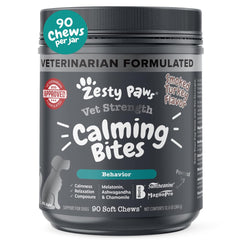 Zesty Paws Vet Strength Calming Bites envase para dosificación diaria ayuda al manejo del estrés normal