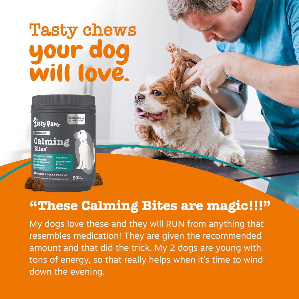 Zesty Paws Vet Strength Calming Bites paseo exterior con apoyo para la calma