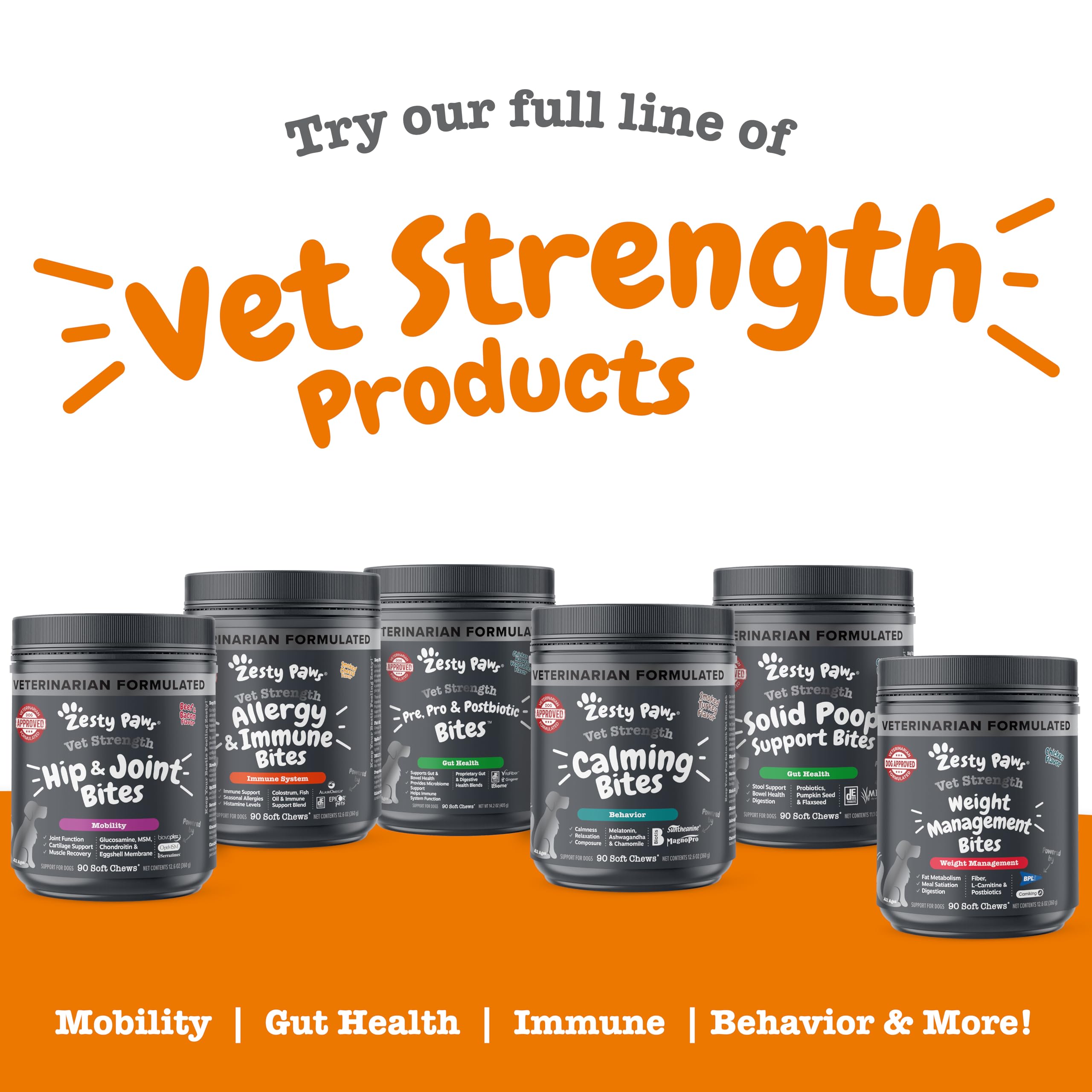 Zesty Paws Bocados con L-Carnitina para apoyo metabólico diario.
