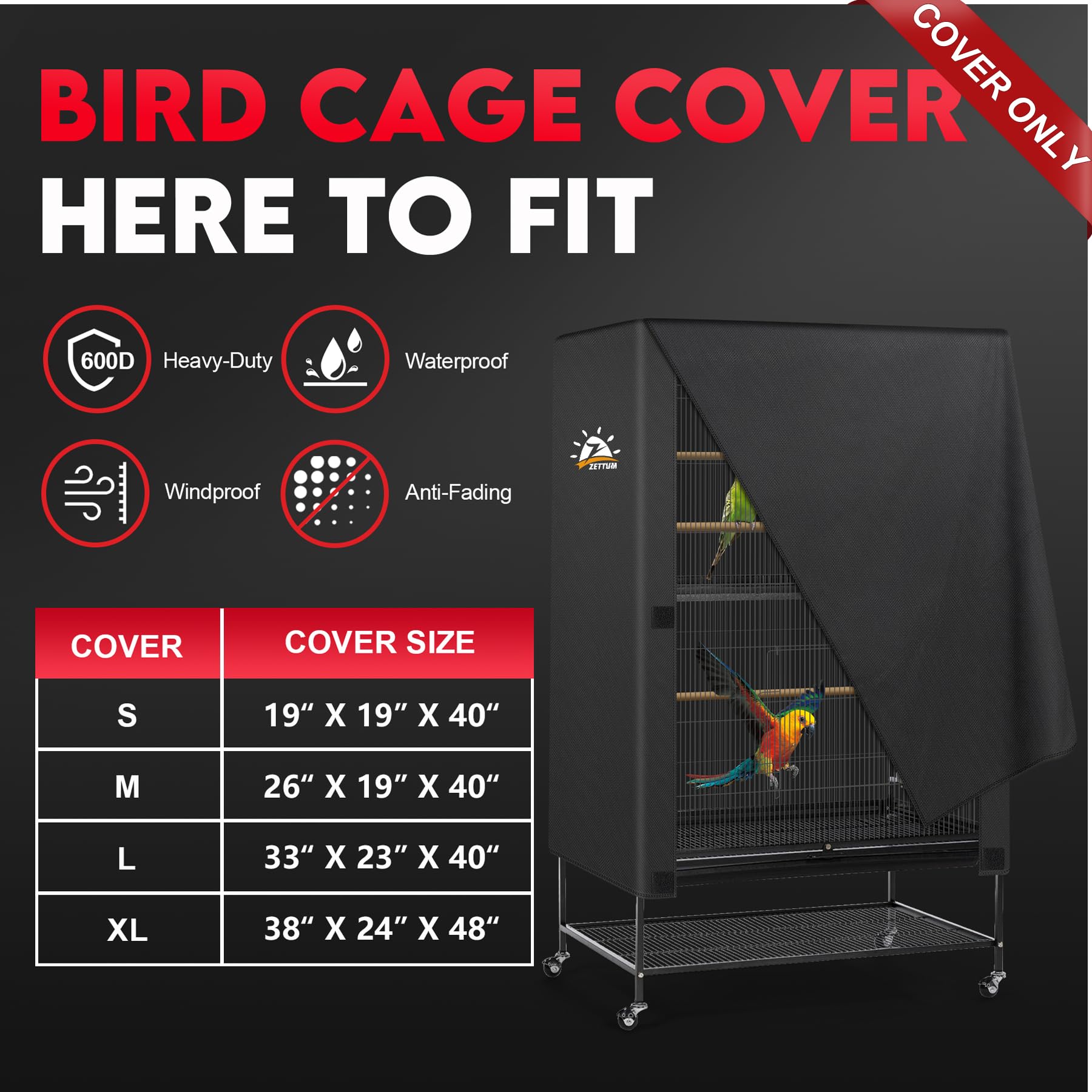 Cobertor Zettum para jaula de aves: cobertura lateral impermeable