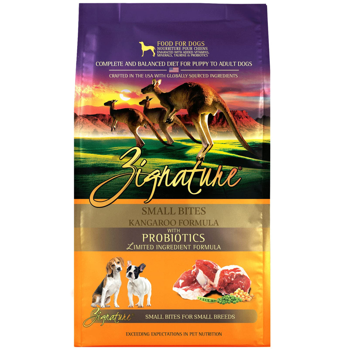Zignature Canguro Bocaditos Pequeños, empaque frontal, ideales para perros pequeños.