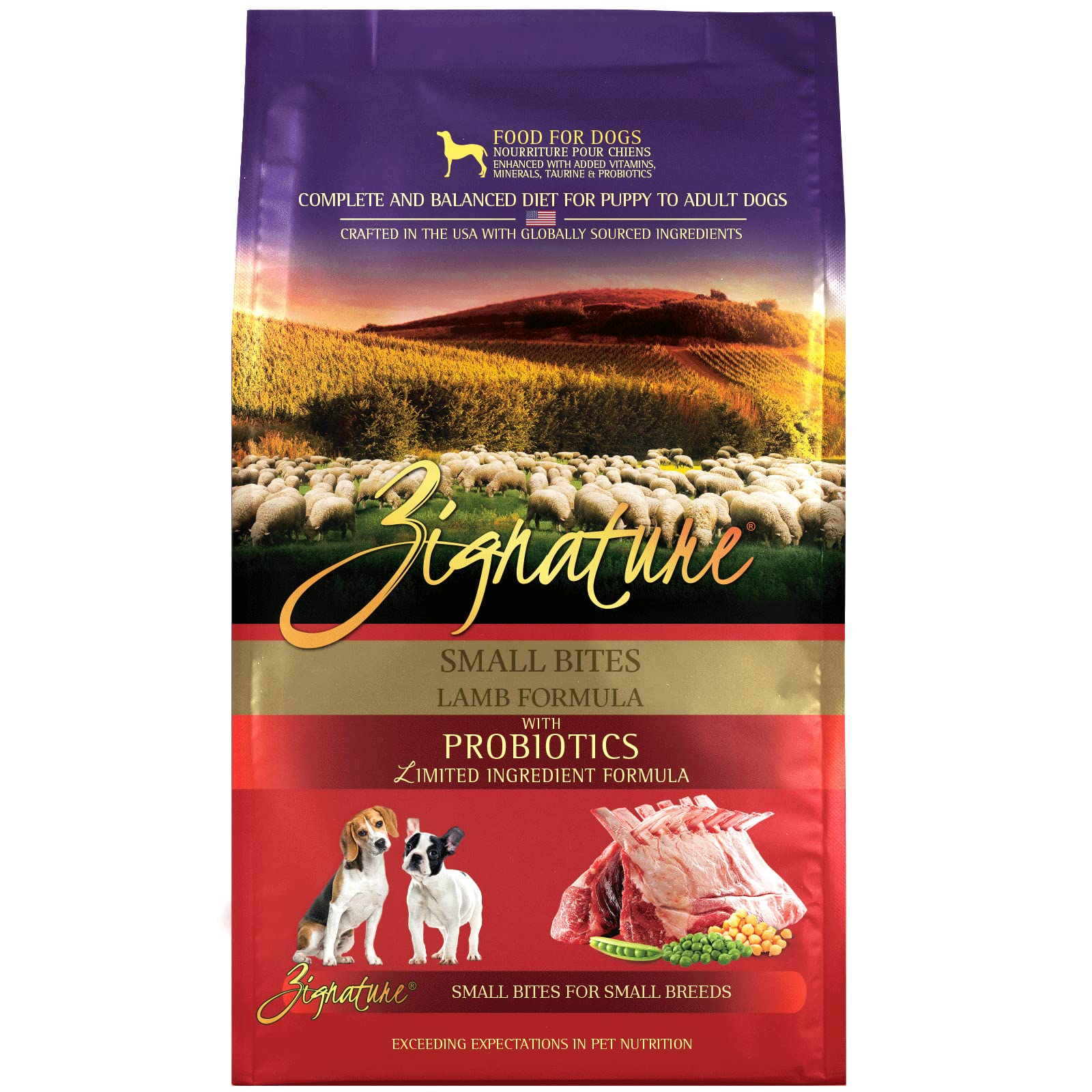 Zignature Lamb Bocaditos Pequeños de cordero, crocantes para perros pequeños.