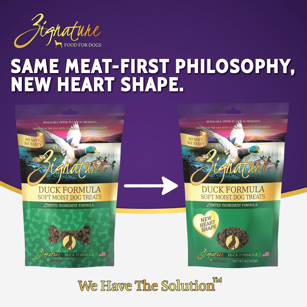 Golosinas Zignature pato como primer ingrediente, placer sabroso para tu perro.