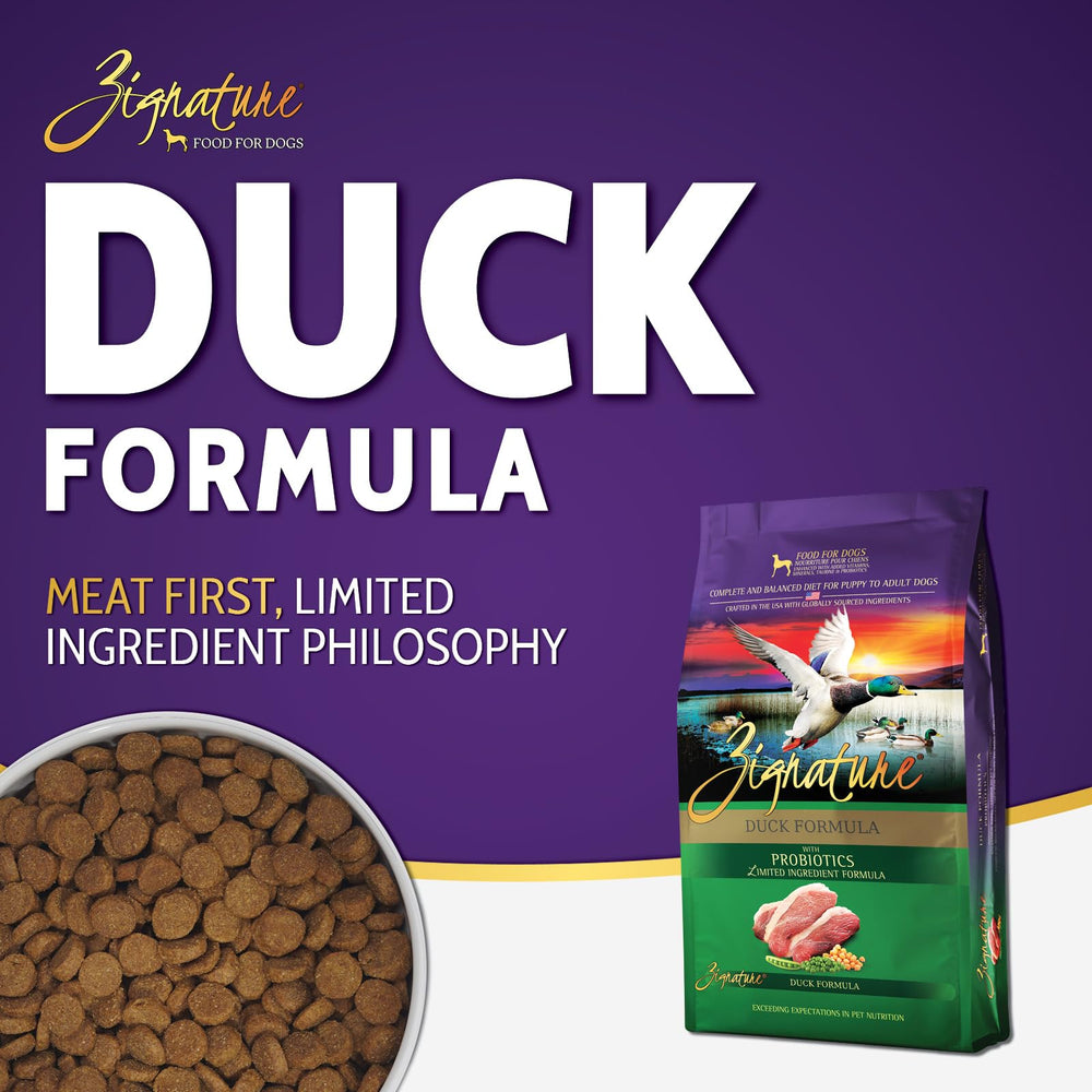Zignature pato omega-3 y baja grasa saturada para comida ligera.