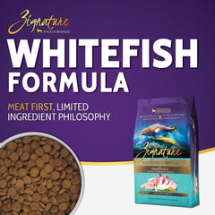 Zignature, tazón de alimento para perros con fórmula de pescado blanco.