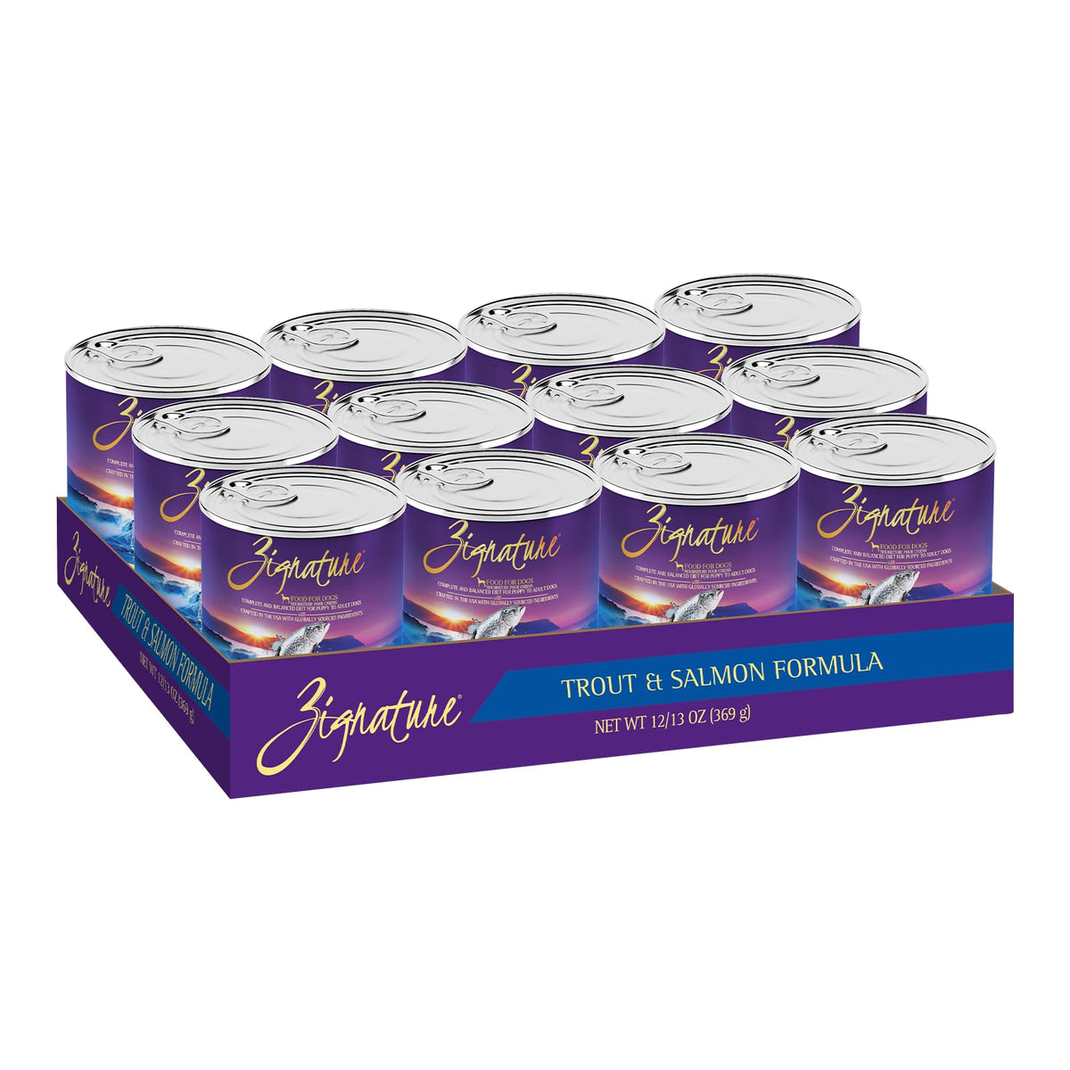 Zignature Trucha y Salmón en lata de 13oz para hidratación diaria del perro