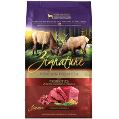 Zignature Venison: fórmula con venado y ingredientes principales para dieta limitada.