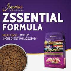 Zignature Zssential: proteínas animales y pescado como ingredientes principales para una dieta balanceada.