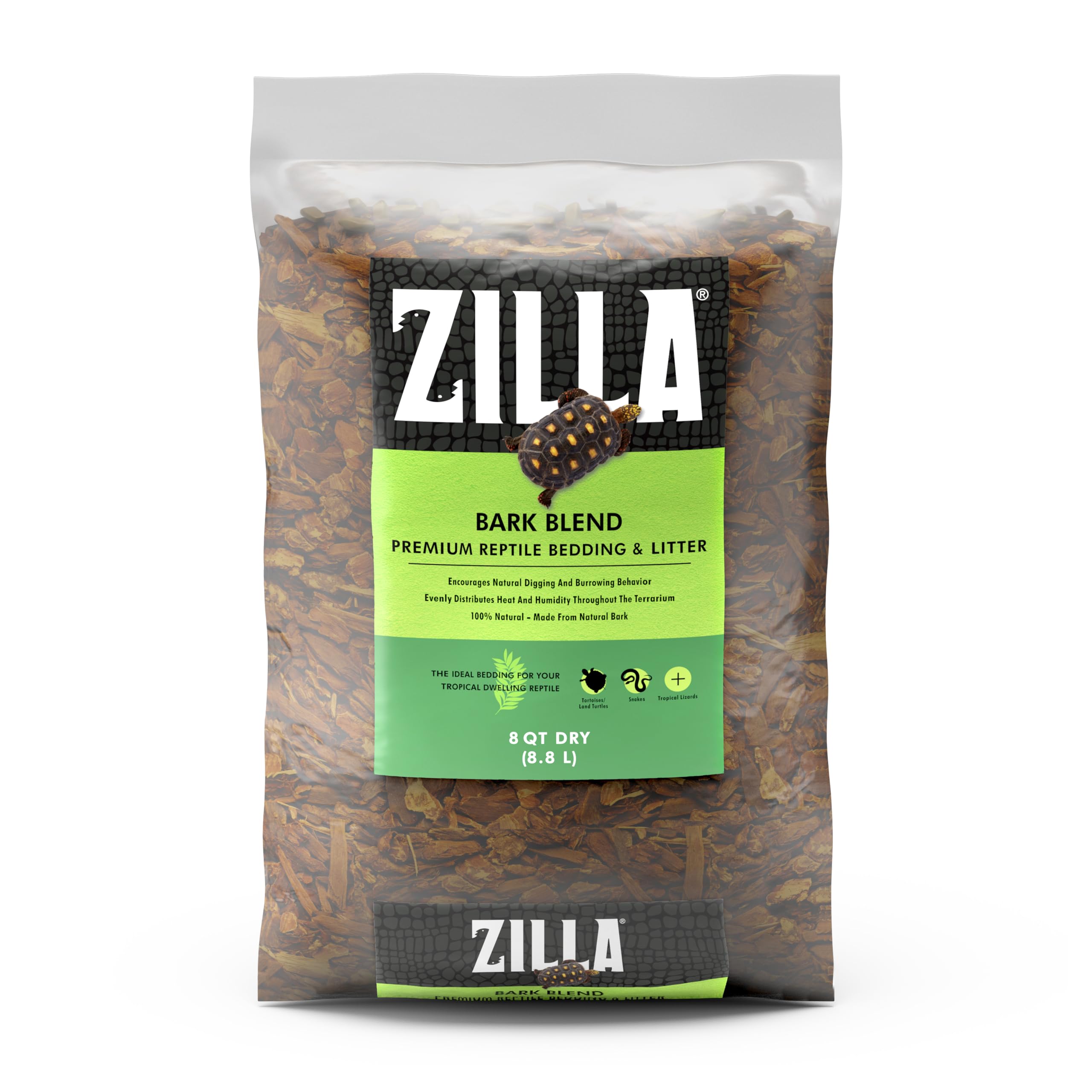 Zilla Bark Blend en envase presenta la solución para terrarios limpios.