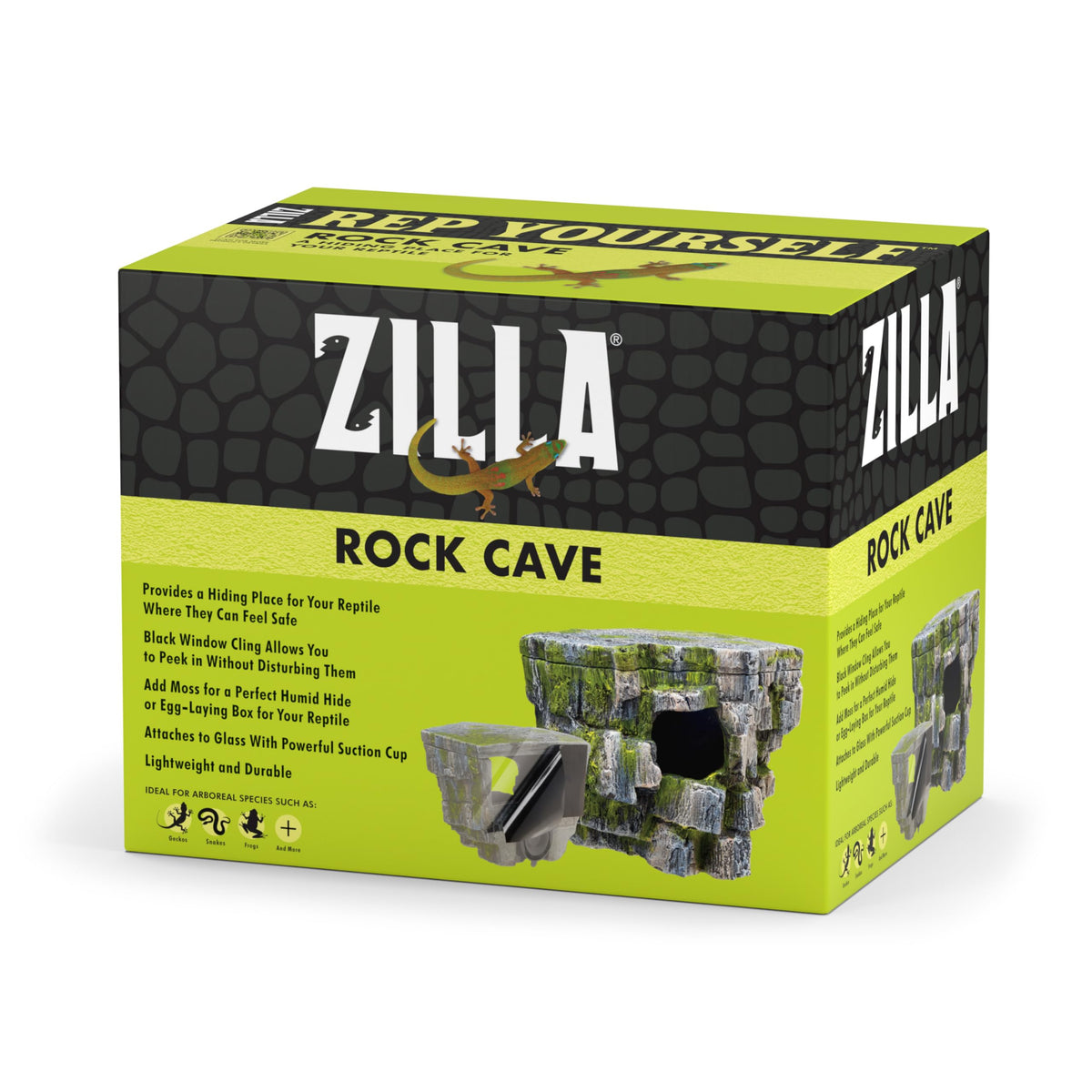 Zilla Cueva de roca gris, decoración vertical, refugio seguro y camuflaje realista.