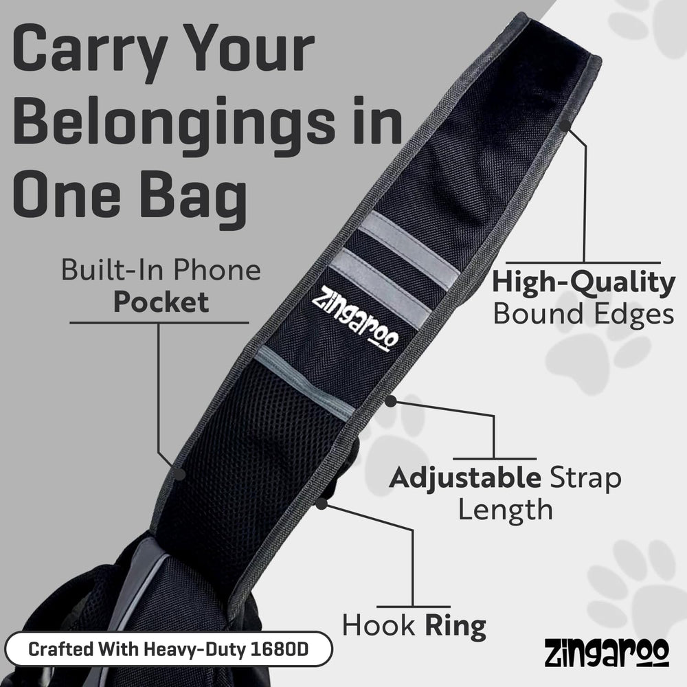 Zingaroo sling-mascota bolsillo para teléfono integrado para acceso rápido.